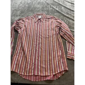 Vtg Lacoste Shirt Men 40 Red Yellow Striped Long Sleeve Button Up